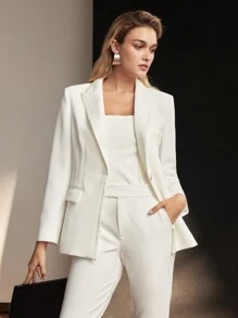 MOTF PREMIUM CHI TIẾT VỀ CỔ ÁO KHOÁC CÓ MỘT CÚC - trắng - Xem 6