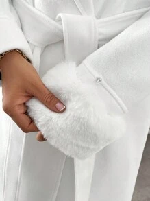 SHEIN Frenchy Plus Size Winter Detachable Fluffy Knitted Coat - White - View 5