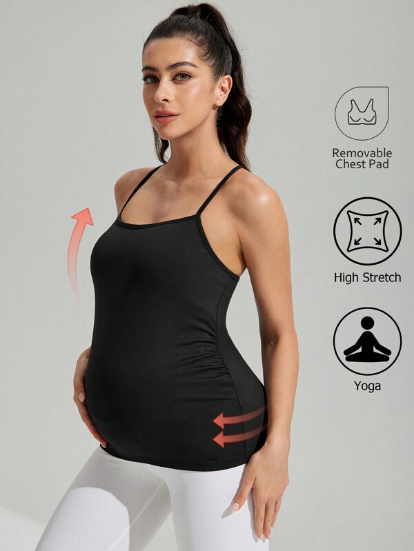SHEIN Maternity Pregnancy Black Summer Casual Gym Pilates Seamless Yoga Athletic Turtleneck Racerback Tank Top,Light Support,Low Impact Running Sports