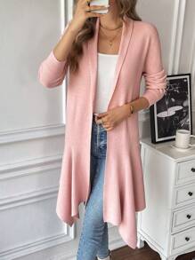 Chiquease Cárdigan casual de manga larga liso - Chaqueta de largo extendido