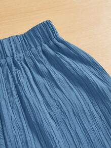 SHEIN Essnce Pantalones largos casuales y simples con textura para mujer, ideales para el verano y la primavera, perfectos para el Día de San Valentín y Año Nuevo - Azul - Ver 5