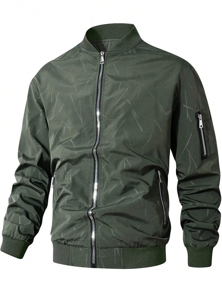 Manfinity Homme Men's Zipper Closure Long Sleeve Pockets Casual Street Style Jacket - Army Green - View 1