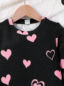 Knitted Loose Casual Cat Print Round Neck Dress And Crossbody Bag For Young Girls - Black - View 6