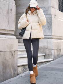 RueChic Faux Fur High Quality High Neck Nice & Warm Winter Coat - Beige - View 1