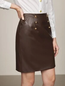 BizChic Váy da đi làm thanh lịch cho nữ mùa thu trang phục da - Cà phê nâu - Xem 3