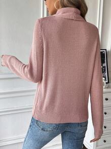 SHEIN LUNE Suéter de manga larga de unicolor, cuello alto y abotonado por delante