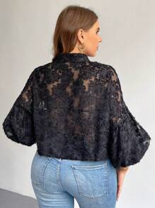 SHEIN Privé Áo sơ mi họa tiết cắt khoét cỡ lớn cho nữ, hàng mới về cho mùa thu trở lại trường - màu đen - Xem 11