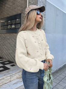 Forever 21 新款秋冬圆领提花针织短开衫 - 杏色 - 查看 8