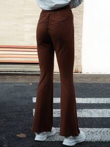 INAWLY Women Plain Pleated Flare Leg Casual Pants Fall Cloth For Women - Coffee Brown - View 7