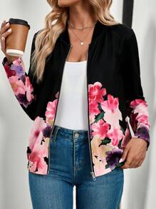 EMERY ROSE Women's Casual Floral Print Zipper Front Bomber Jacket, Spring & Fall - Multicolor - View 3
