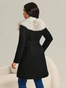 SHEIN Lady 秋冬秋季衣服优雅女装纯色拼接系带长袖休闲毛衣女套装女装秋季女装 - 黑色 - 查看 4