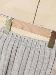 SHEIN Vintaside Kids 女婴纹理长袖上衣和裤子套装，简约风格 - 杏色 - 查看 5