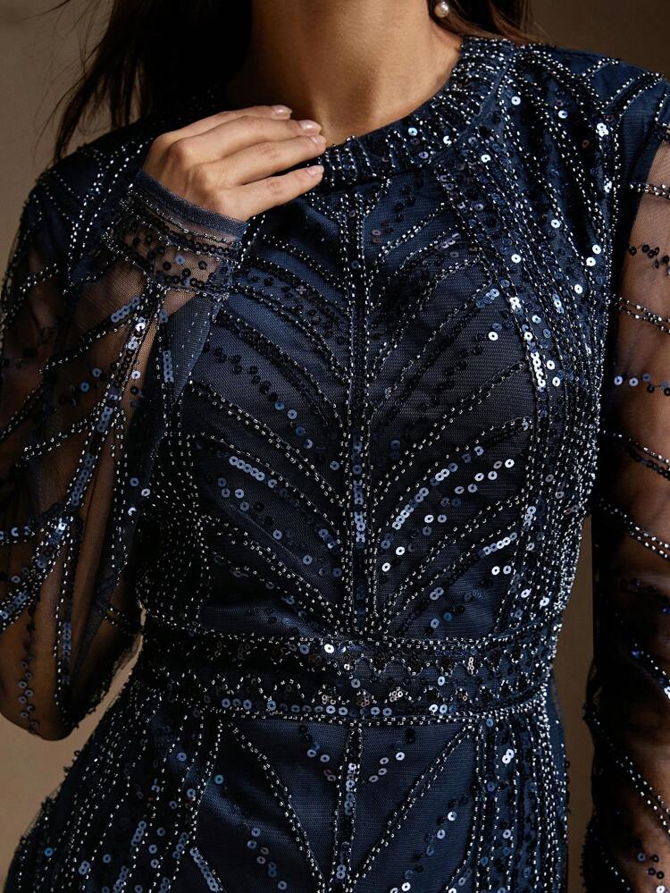 Women's Long Sleeve Sparkling Backless Dress
