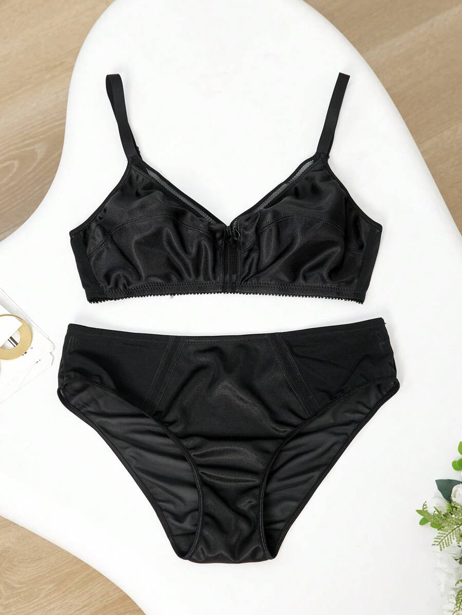 2 piezas Conjunto de sujetador inalámbrico negro de talla grande - Negro - Ver 1