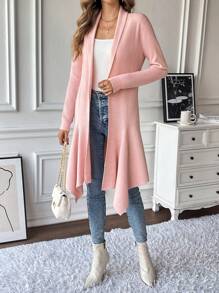 Chiquease Cárdigan casual de manga larga liso - Chaqueta de largo extendido