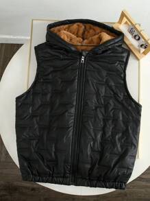 Teenage Boys' Thickened Warm Ultrasonic Print Sleeveless Padded  Vest, Winter