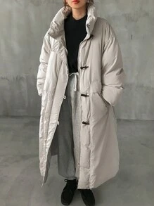 FRIFUL Áo khoác có dây rút màu trơn thường ngày mùa đông cho nữ có cổ áo dài có đệm - trắng - Xem 11