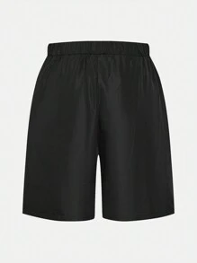 SHEIN Leap Crew 3 件套青少年男孩休闲拼色缝线圆领长袖上衣、纯色长裤和短裤针织运动服套装、健身服 - 黑色 - 查看 5