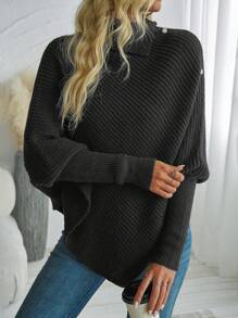 Chiquease Áo len poncho dáng rộng thời trang mới cho nữ, áo chui đầu rộng rãi thoải mái, kiểu dáng thanh lịch và đơn giản, thích hợp cho mùa thu và mùa đông, áo len chui đầu mùa thu. - màu đen - Xem 6