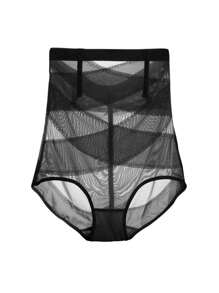 Pantalón moldeador de malla transparente de unicolor, levantador de glúteos - Negro - Ver 5