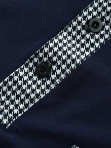 Manfinity Mode Men's Solid Color Patchwork Front Button Short Sleeve Casual Polo Shirt