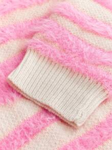 Flirla 大码圆领宽松拼色条纹毛衣，秋冬 - 粉色 - 查看 4