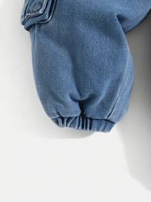 SHEIN Quần Jogger Jeans Xanh Denim Dễ Thương Có Cạp Thun Co Giãn, Giản Dị, Đa Năng Cho Bé Trai Mặc Trong Nhà/Ngoài Trời - Rửa trung bình - Xem 5
