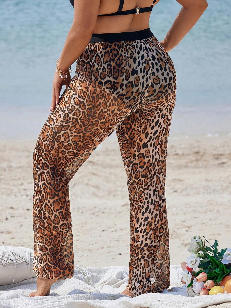 SHEIN VCAY Plus Size Leopard Print Flare Leg CoverUp Pants SHEIN UK