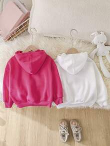 Ropa de niña para otoño/invierno 2 Sudadera holgada de punto de unicolor con capucha y estampado de letras para niña, perfecta para uso casual, diario y escolar en otoño/invierno. Regalos de Navidad, cálida de franela - Multicolor - Ver 3