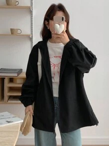 DAZY Women's Plain Zipper Front Hoodie Casual Jacket For Spring/Fall