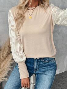 EMERY ROSE Women's Casual  Blouse With Lace Sleeves And Buttons - White - View 3