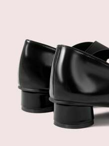 CUCCOO DOLLMOD Giày cao gót mũi vuông đế bằng cho nữ, quai chéo Mary Jane, phong cách cổ điển, phù thủy Halloween màu đen - màu đen - Xem 7