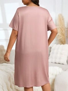 Plus Casual Loose Butterfly Print Short Sleeve T-Shirt Dress, All Seasons, Moo Moo - Multicolor - View 2