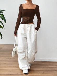 SHEIN EZwear 女士蕾丝领长袖修身时尚春夏季衬衫