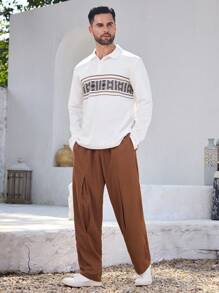 Manfinity Homme Herren Langarm Poloshirt in Einfarbig mit Patchwork und Knopfleiste, Lässig - Weiss - Übersicht 6