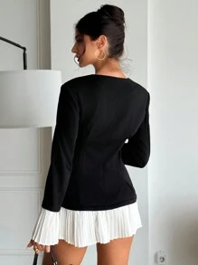 Firerie 女士腰部收紧 A 字形深 V 色块褶皱荷叶边优雅办公室西装外套 - 黑色 - 查看 3