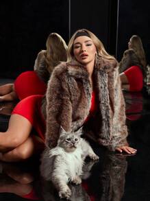 SHEIN BAE 不對稱單肩鱗片連衣緊身裙，配鏈條帶，適用於夜店派對和音樂節 - 紅色 - 查看 6