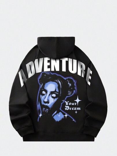 Grunge Punk Sweat-shirt à capuche zippé avec impression de silhouette humaine floue, style vintage, pour hommes au printemps et à l'automne