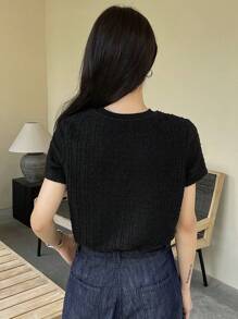 Dazy Star Camiseta de manga corta de cuello redondo de unicolor para mujer, verano - Negro - Ver 5