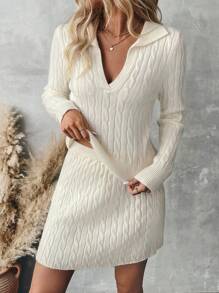Chiquease 2pcs/Set Women Casual Solid Color V-Neck Cable Knit Sweater