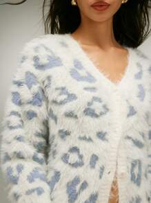 SHEIN Unity Women's V-Neck All-Over Print Button-Up Long Sleeve Cardigan - White - View 6