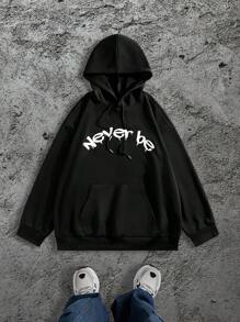 Manfinity Roughcore Plus Size Men's Casual Letter Print Long Sleeve Hoodie - Black - View 2