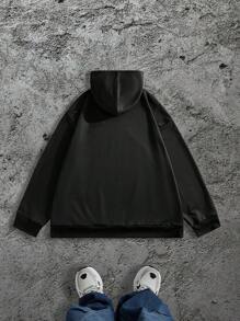Manfinity LEGND Sudadera con capucha de manga larga con estampado gráfico para hombre de talla grande, uso diario casual - Negro - Ver 2