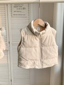 SHEIN 男宝宝休闲可爱运动街头时尚百搭保暖毛绒背心外套，适合秋冬季居家、外出、玩雪