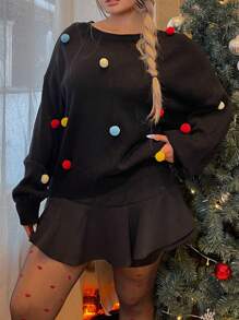 Flirla Pull surdimensionné pour femme d'hiver avec décoration de pompon mignon, vêtements de Noël