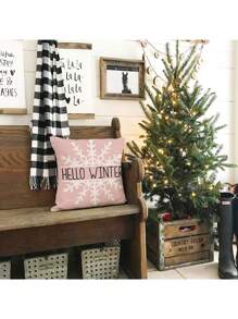 4 件圣诞枕套 18x18 套装适用于圣诞节装饰水牛格子圣诞树欢乐雪枕套冬季节日抱枕农舍沙发装饰 - 粉色 - 查看 5