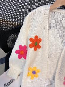 Young Girl Fall/Winter Clothes Young Girl Ditsy 3D Floral Loose Knit Cardigan Long Sweater,Autumn/Winter,Great For Casual & Daily Wear & School .Christmas Gifts