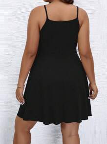 Calvaya Đầm không tay hở vai màu trơn cỡ lớn - màu đen - Xem 2