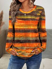 INAWLY Áo thun dài tay nữ kiểu vintage in họa tiết tương phản màu sắc, thích hợp cho mùa thu, xuân và thu. - Nhiều màu - Xem 3