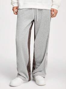 ROMWE MEN ROMWE Avant Herren einfarbige Sweathose mit Patchwork Vorderseite und Tunnelzug, lässiger Alltagsanzug